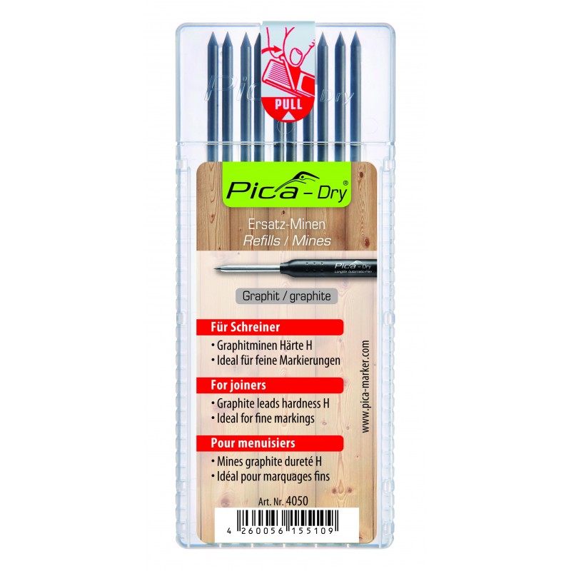 Mine de crayon Pica Fine Dry H 7050, diamètre de la mine 0,9 mm, dureté H,  couleur d'écriture graphite, 24 pièces dans une boîte avec couvercle  pivotant acheter à prix avantageux